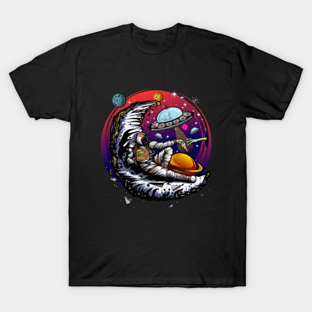 Space Moon Cheese T-Shirt by adamzworld